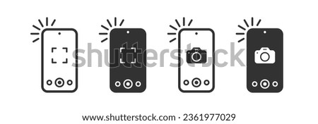 Take photo icon. Camera signs. Photography flash symbol. Phone picture symbols. Photocamera icons. Black color. Vector isolated sign.