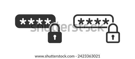 Password with padlock icon. Security form. Lock sign. Login safe key. Computer protection. Safety access.