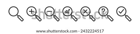 Search icon. Magnifying glass sign. Glasses zoom. Magnify lens. Tool find symbol.