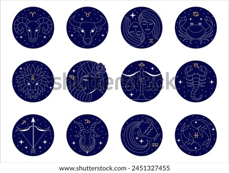 Zodiac signs set. Collection of horoscope symbols, Aries, Taurus, Leo, Gemini, Virgo, Scorpio, Libra, Aquarius, Sagittarius, Pisces, Capricorn, Cancer. Zodiac constellations.