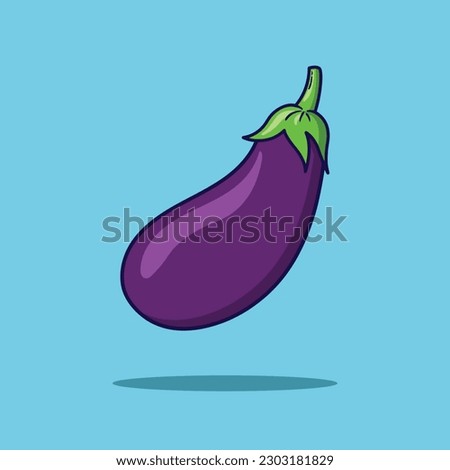 Flat vector eggplant illustration on cute blue background.