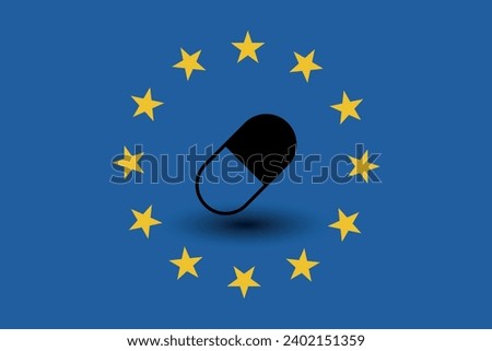 European union flag shadow with a pill vector illustration.