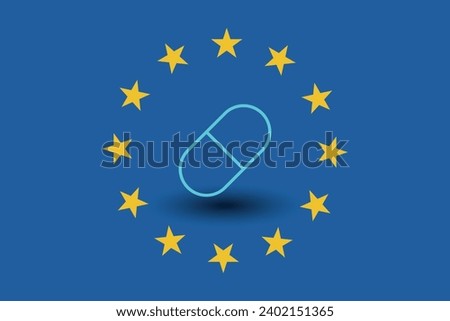 European union flag shadow with a pill vector illustration.