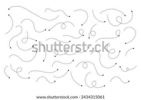 Hand drawn dotted curved arrow shape vector.