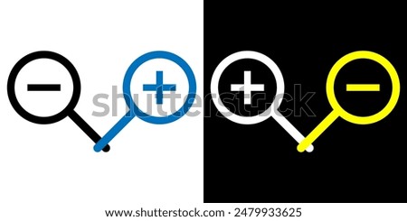Zoom out and Zoom in icons. Magnifying glass icons with minus and plus signs.
