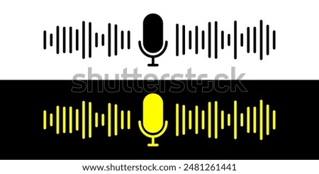 Sound wave icon, podcast player interface, music symbol, sound wave. Microphone sound wave.