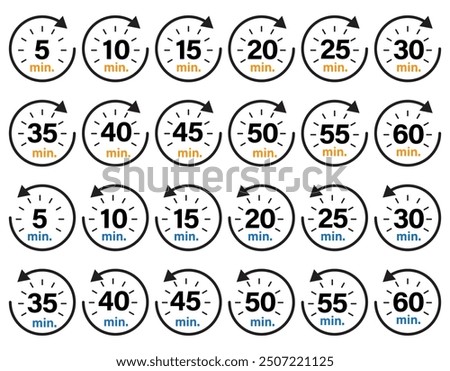 Fast forward and rewind icons with circle arrows and minute numbers.