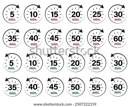 Fast forward and rewind icons with circle arrows and minute numbers.