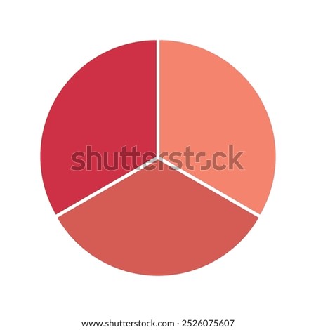 One third fraction circle. Three parts fraction circle divided into three equal segments geometry vector illustration.