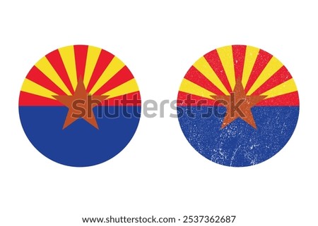 State of Arizona round flag. An illustration of the Arizona flag. Arizona round flag.