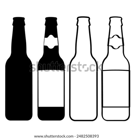 Beer Bottle Hand Drawn, Silhouette, Outline Vector. Beverage Illustration.