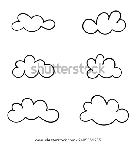 Set of Hand Drawn Clouds. Outline Scribble Vector. Doodle, School Elements.