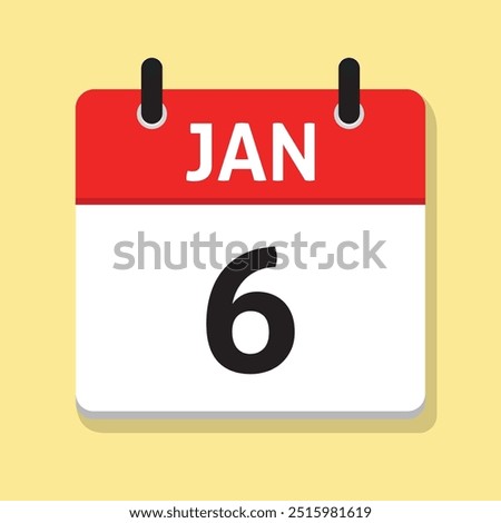 January Sixth. Jan 6th. Daily Calendar in Flat Design Vector. Date Icon. Time Concept. Month. Day Illustration.