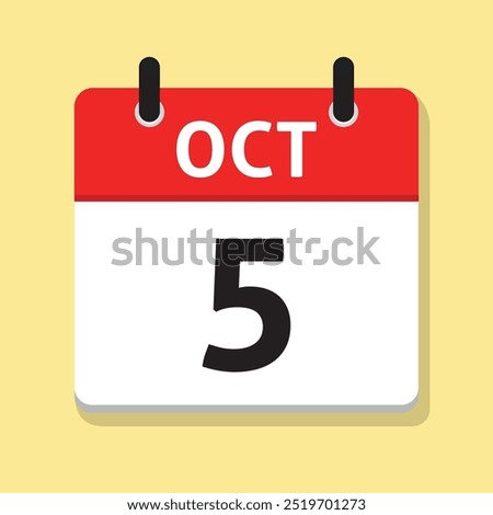 October Fifth. Oct 5th. Daily Calendar in Flat Design Vector. Time Concept. Day Illustration. Month. Date Icon.