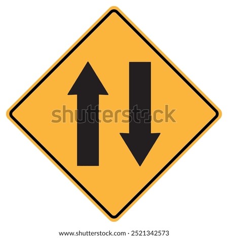 Two Way Traffic Sign. Yellow Warning Sign Vector. Diamond Road Sign. Rhombus. Direction. Be Careful.