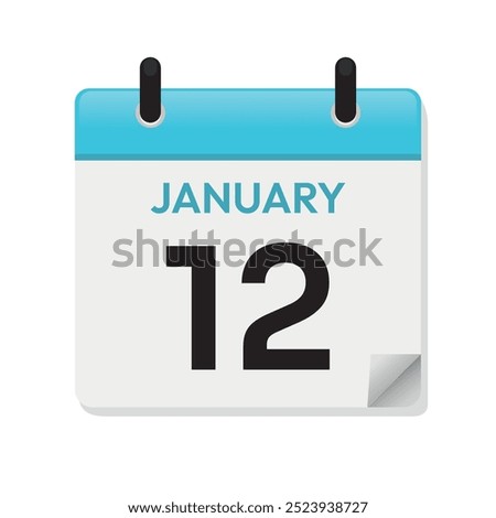 Jan 12th. January Twelfth. Calendar Page in Flat Design. Blue Vector. Time Concept. Day Illustration Symbol. Month. Daily. Date Icon.