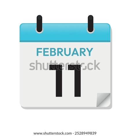 Feb 11th. February Eleventh. Calendar Page in Flat Design. Time Concept. Day Illustration Symbol. Month. Daily. Blue Vector. Date Icon.