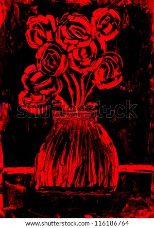 Roses in red on a black background painting in wax by UK artist