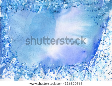 The color background painted by watercolor paints. Winter surface for your text.