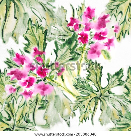 seamless surface from exotic leaves and the bright flowers, written by water color paints.\
Album \