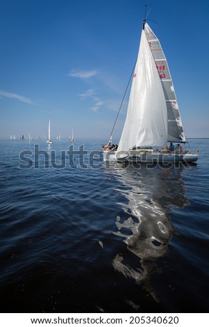 GULF OF FINLAND, RUSSIA - JULY 7: Yachts sailing regatta during \