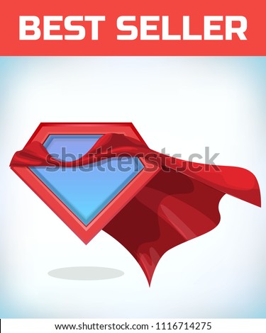 Superhero icon - Superhero logo. Super hero shield with Funny super hero flying with cloak. Masquerade costume. Carnival or Halloween Cartoon Vector illustration.