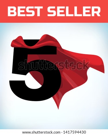 Arabic number five in the red cloak of the winner of the super hero. - Vector