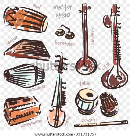 Isolated Traditional Indian Instruments. Vector Set For Music Billboard ...