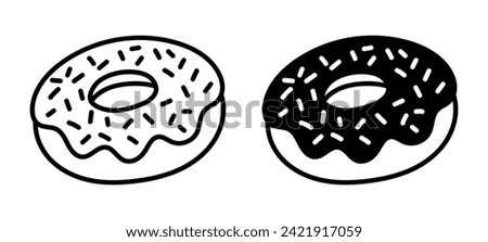 Donuts icon vector. Donut icons in line and flat style.  Bakery sign and symbol. Vector illustration