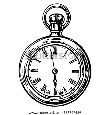 Antique pocket watch. Engraving vintage vector black illustration. Isolated on white background. Hand drawn design element for label and poster