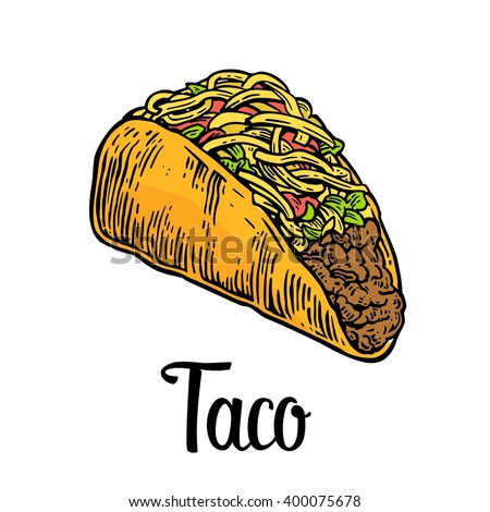 Tacos - mexican traditional food. Vector vintage engraved illustration for menu, poster, web. Isolated on white background