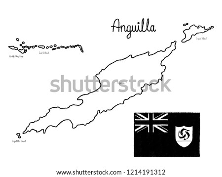 Anguilla Country Map Flag Vector Illustration Hand Drawn Cartoon Art