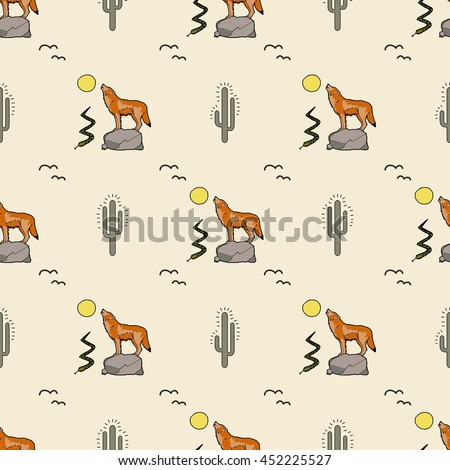 cactus coyote vector pattern