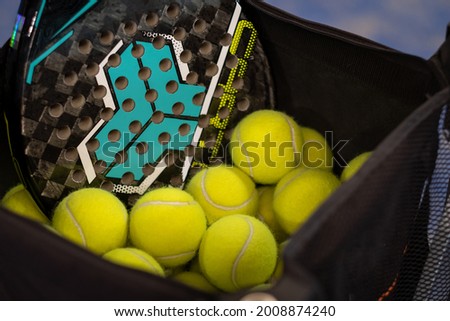 Basket of balls on a tennis or padle court Stock fotó © 