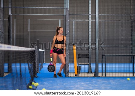 Portrait of beautiful play padle girl ready to entrance in the padle or tennis court Stock fotó © 
