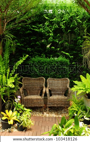 Couple chair in the garden background