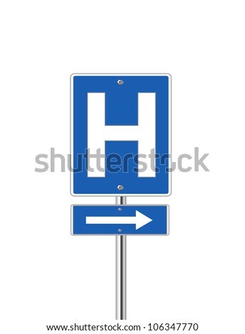 Hospital direction sign on white background
