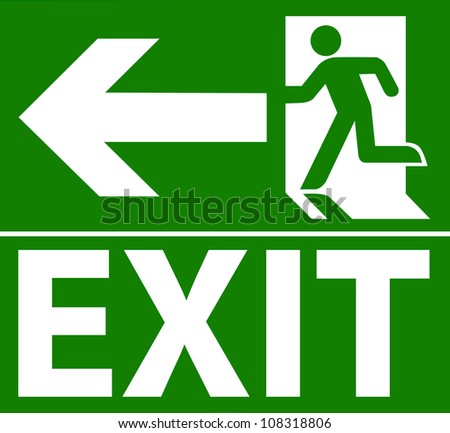 Green exit emergency sign on white