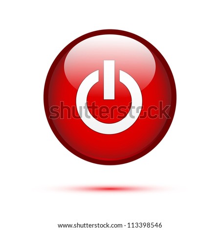 Red glossy power button on white (Power Off)