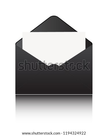 Paper in black envelope on white background