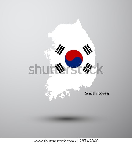 South Korea flag on map of country