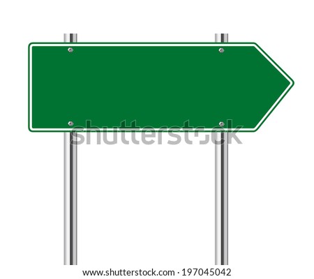 Green arrow to the right road sign on white