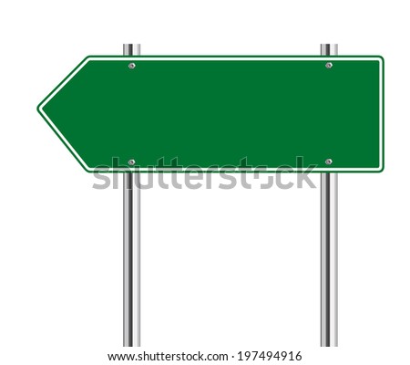 Green arrow to the left road sign on white