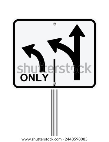 Advance intersection two lanes control traffic sign on white background