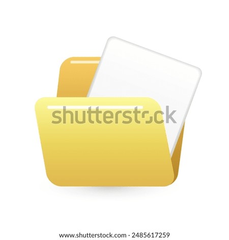 Yellow folder with white paper on white background