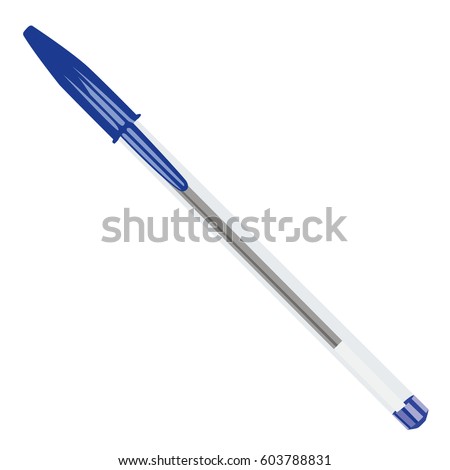 Pen blue realistic vector illustration isolated