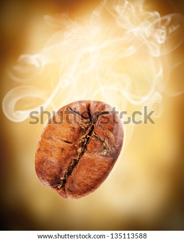 Flying coffee bean in smoke