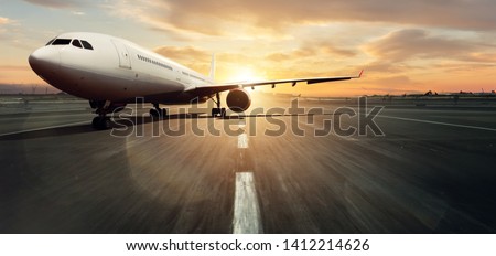 Similar – Image, Stock Photo Airliner plane parked at the terminal view from the front cockpit fuselage, on runway at night