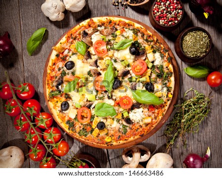 Italian pizza served on wood