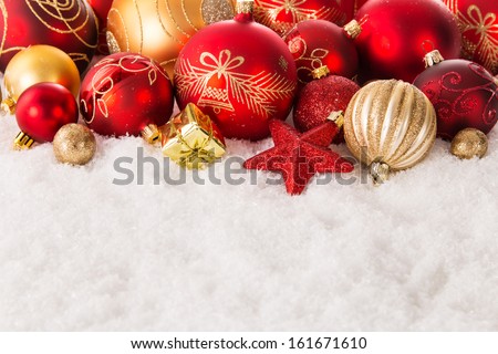 Detail of Christmas decoration on snow